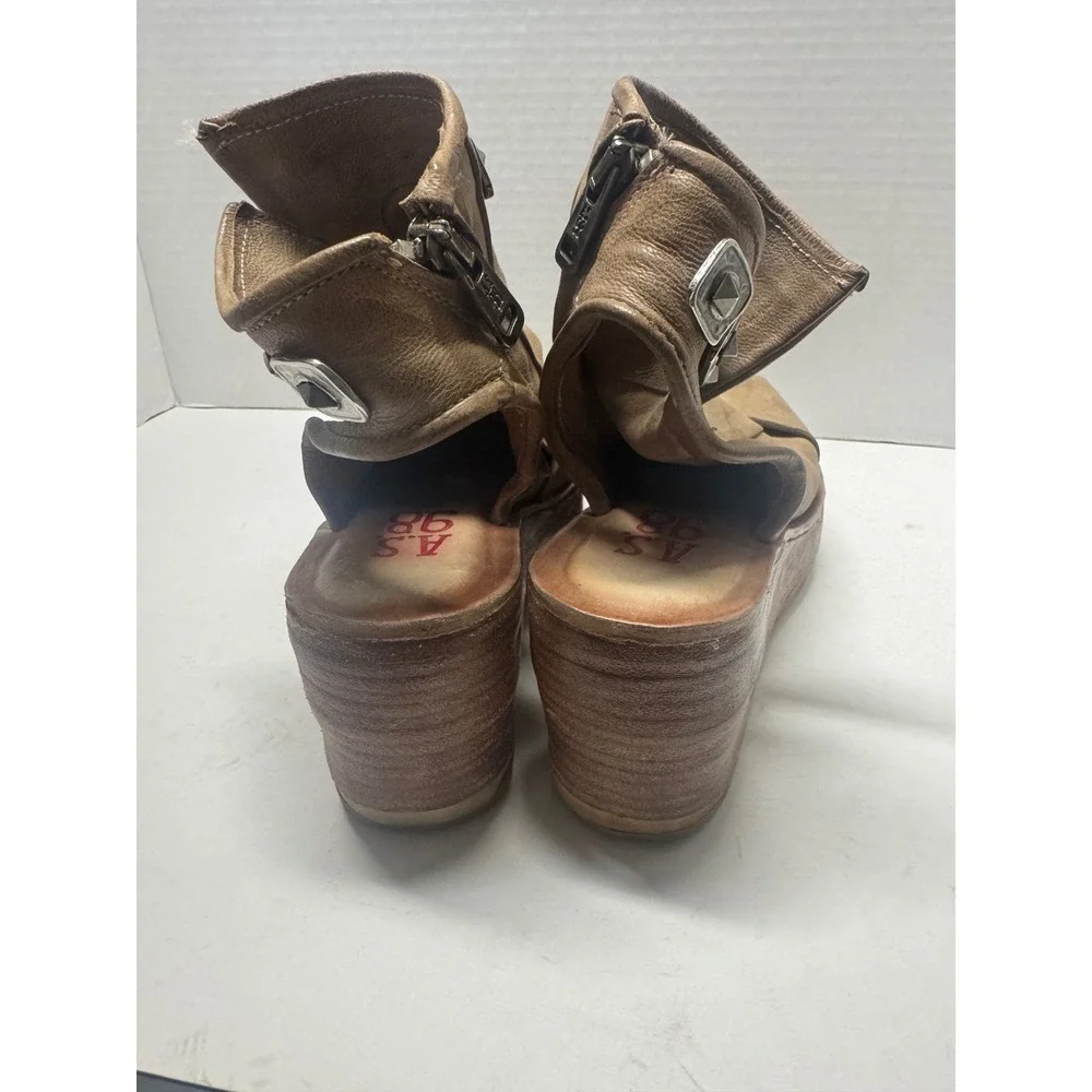 A.S. 98 Tan Leather Studded Wedge Sandals Open Toe Platform Made in Italy 36 6